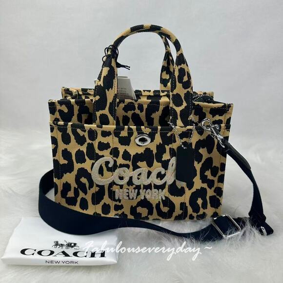 Coach Cargo Tote Bag 26 Crossbody With Leopard Print In Canva CP769 + Dust Bag - Picture 2 of 10